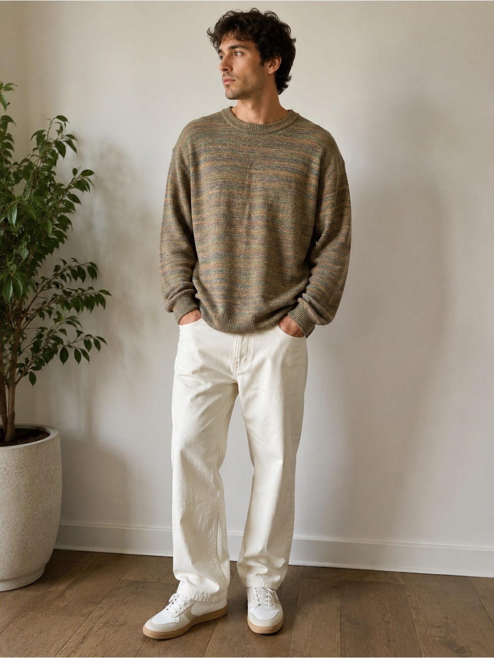 A.P.C. Multicolored Heathered Knit Crewneck Wool Blend Sweater Men's Size XL